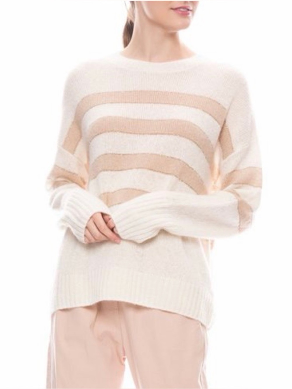 Rails Saturn Cashmere Blend Striped Ivory Jute Gold MetallicV-Neck Sweater Small
